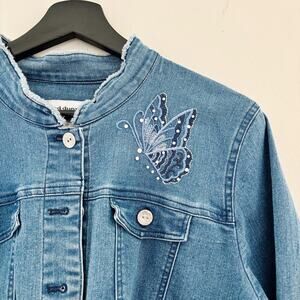 Alfred Dunner Butterly Embellished Lightweight Denim Jacket Women's Size 16P
